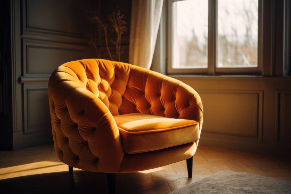 Yellow fabric chair in a living room near Newburgh, New York (NY)
