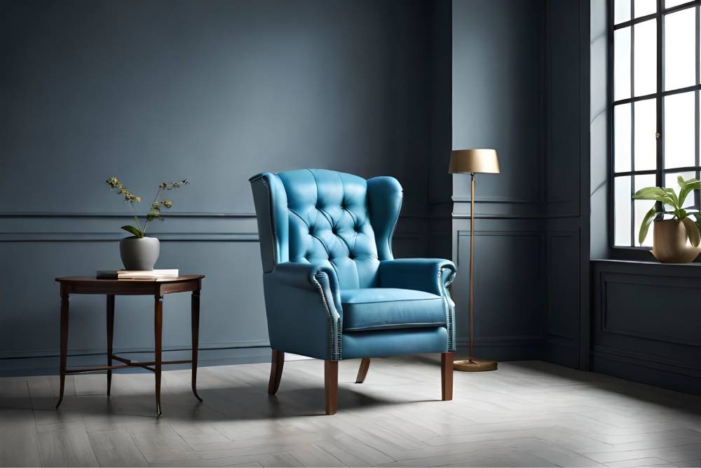 Blue wingback chair in a living room near Newburgh, New York (NY)