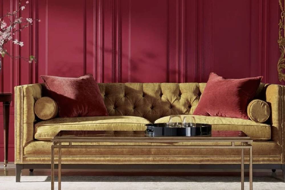 Ethan allen online velvet sofa